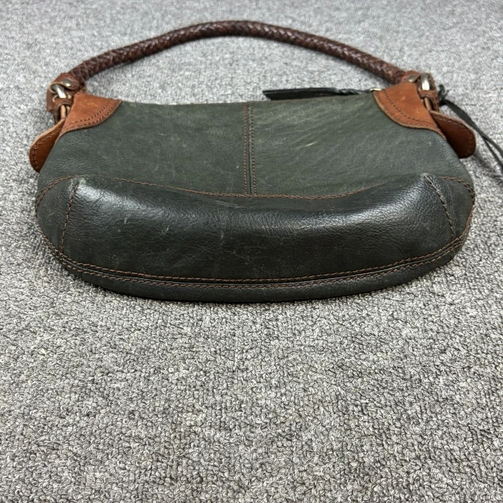 Fossil Black Brown Leather Hobo Shoulder Bag Braided Strap Key Charm